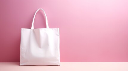 Elegant White Tote Bag on Pink Background