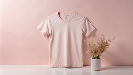 T-shirt on a soft pink background in minimalist style