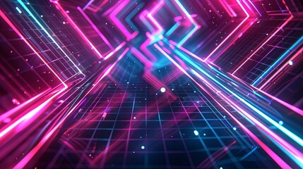 Wall Mural - Neon lights abstract background, retro synthwave style. Concept for music, party, disco, gaming, technology, and the metaverse.