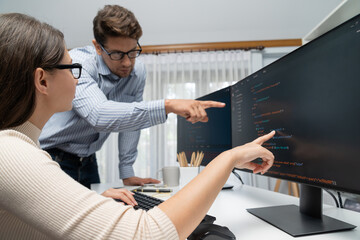 Poster - team skilled developers program thinking newest coding creative website planning software project on