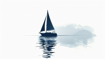 Aufkleber - A minimalist and elegant image of a sailboat silhouette on calm ocean water at sunset. Generative AI