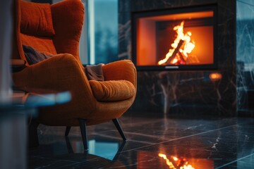 Wall Mural - Chair by Fireplace