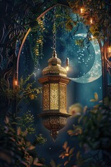 Canvas Print - lantern hanging from tree under full moon