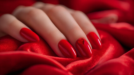 Wall Mural - Beautiful female hands with manicure on the red background  .Female hands with nail design