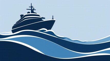 Poster - A minimalist image featuring a silhouette of a yacht sailing on blue water. Generative AI