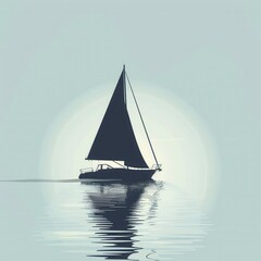 Leinwandbilder - A minimalist and elegant silhouette of a sailboat on the water at sunset. Generative AI