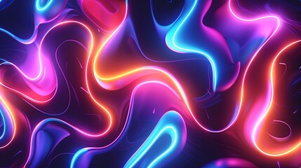 Wall Mural - Vivid Neon Lights Abstract Swirls Background. Colorful Glowing Lines, Futuristic and Trendy Design