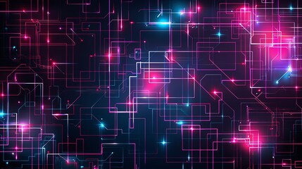 Abstract background with glowing neon lines and geometric shapes. Futuristic technology concept for digital networks, big data, internet, and cyberspace.