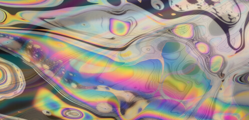 Poster - Close-up of holographic gasoline stains. Conceptual abstract illustration of toxic chemicals.