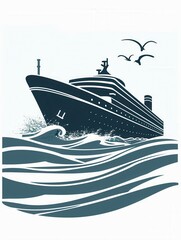 Poster - A minimalist and elegant silhouette of a yacht sailing on the ocean waves. Generative AI