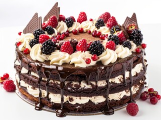 Wall Mural - The background of the image is white, with berries and fruits inside the cake
