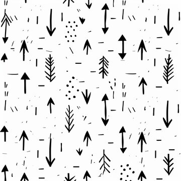 Abstract seamless pattern with arrows and arrows in black and white.