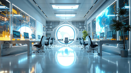 Aufkleber - Modern training room or a coach workspace, with visible but subtle references to AI tools like computers or screens displaying AI interfaces. Generative AI.