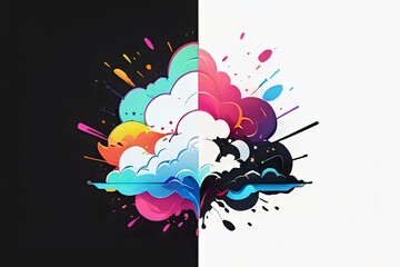 Wall Mural - Vibrant illustrated cloud with colorful and contrasting halves, perfect for creative design, artistic branding, and dynamic projects. 