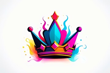 Wall Mural - Vibrant illustrated crown with colorful accents, perfect for character design, fantasy projects, and regal branding.