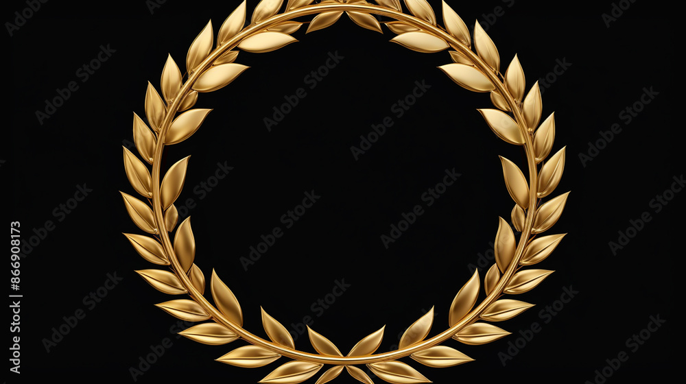 Golden laurel wreath symbol on a black background. Stock Photo | Adobe ...