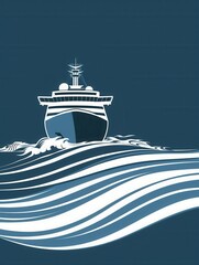 Aufkleber - A minimalist and elegant image featuring the silhouette of a sailboat on the ocean waves. Perfect for companies offering sea travels and yachting. Generative AI