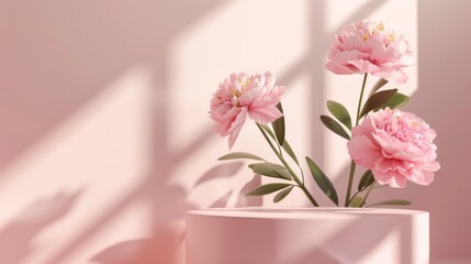 Wall Mural - Pink peonies in minimalist soft light, floral still life. Elegant flower arrangement concept