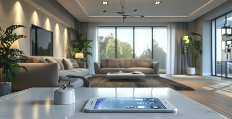 Fototapete - app control on smart phone, background interior. generative ai.