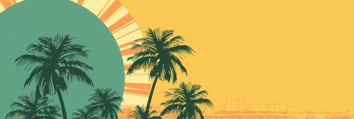 Poster - A minimal, vibrant image of palm trees silhouetted against a sunset beach background. Perfect for travel agencies and resorts looking for a simple and elegant design. Generative AI