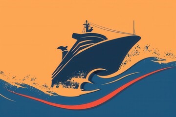 Fototapete - A minimalistic and elegant image of a sailboat silhouette on ocean waves at sunset. Perfect for companies offering sea travels and yachting. Generative AI