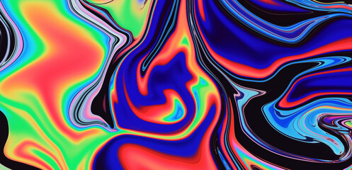Poster - Psychedelic abstract background with neon curved acid stains.