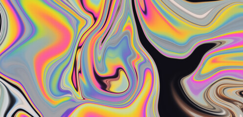 Poster - Psychedelic abstract background with neon curved acid stains.