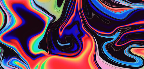 Poster - Psychedelic abstract background with neon curved acid stains.