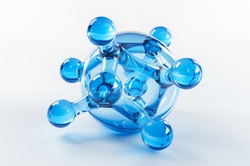 Poster - A blue sphere made of glass with a blue center and blue spheres surrounding it