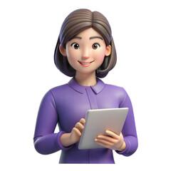 Poster - 3D Cartoon Woman Using Tablet Device