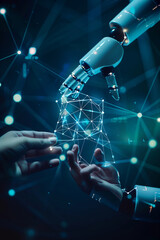 Poster - Artificial Intelligence Robot Hand Reaching Out to Human Hand
