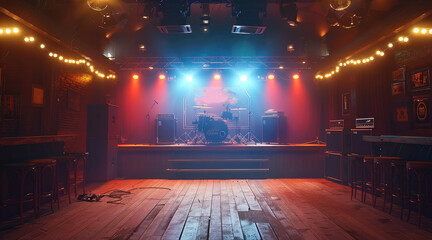 Poster - A Country Bar Concert Stage, with glow effects, light effects. Generative AI.