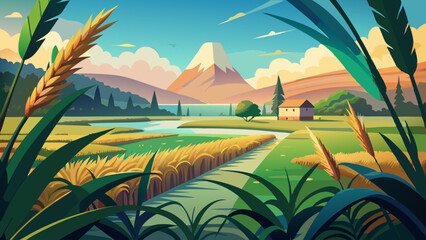 Wall Mural - rice field in the morning