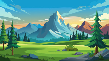 Sticker - landscape with mountains and forest