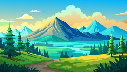 Sticker - landscape with mountains and forest