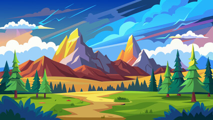 Sticker - landscape with mountains and forest