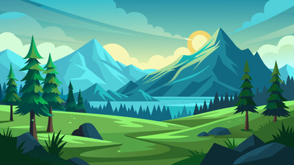 Sticker - landscape with mountains and forest