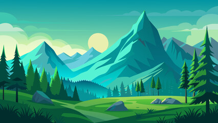 Wall Mural - landscape with mountains and forest