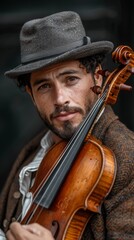 Argentinian man with a violin, looking passionate