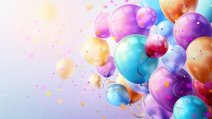 Poster - A cheerful image featuring a colorful cluster of balloons, perfect for showcasing festive events and celebrations. Generative AI