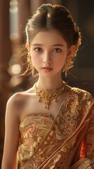 Wall Mural - Thai teen girl with a traditional dress, looking elegant