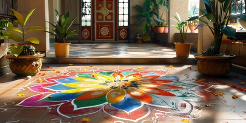 Sticker - Colorful flower arrangement on home floor