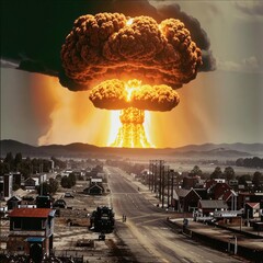 Wall Mural - A photograph of a nuclear explosion against