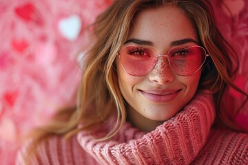 Heart-shaped glasses make her curious and happy.