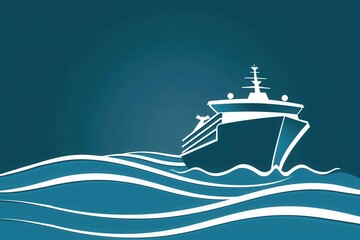 Aufkleber - An elegant image of a yacht silhouette sailing on a deep blue ocean at dusk, creating a serene and sophisticated aesthetic. Generative AI