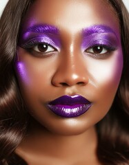 Wall Mural - High fashion editorial portrait of a black woman purple metallic lipstick and eyeshadow 