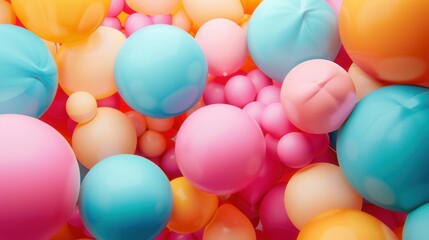 Poster - Close-up of colorful balloons decorating a festive event venue. Perfect for companies organizing parties and selling festive goods. Generative AI