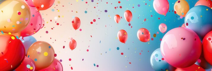 Poster - A vibrant background of colorful balloons in various shapes and sizes, perfect for businesses organizing festive events and selling party goods. Generative AI