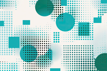 Wall Mural - Simple and clear halftone print continuous-tone image with abstract geometric shapes. Powerpoint presentation slide deck or banner, background, wallpaper backdrop. Modern, half-tone printing