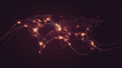 Leinwandbilder - A simple and symbolic design featuring a world map with highlighted routes, perfect for travel agencies and global booking services. Generative AI